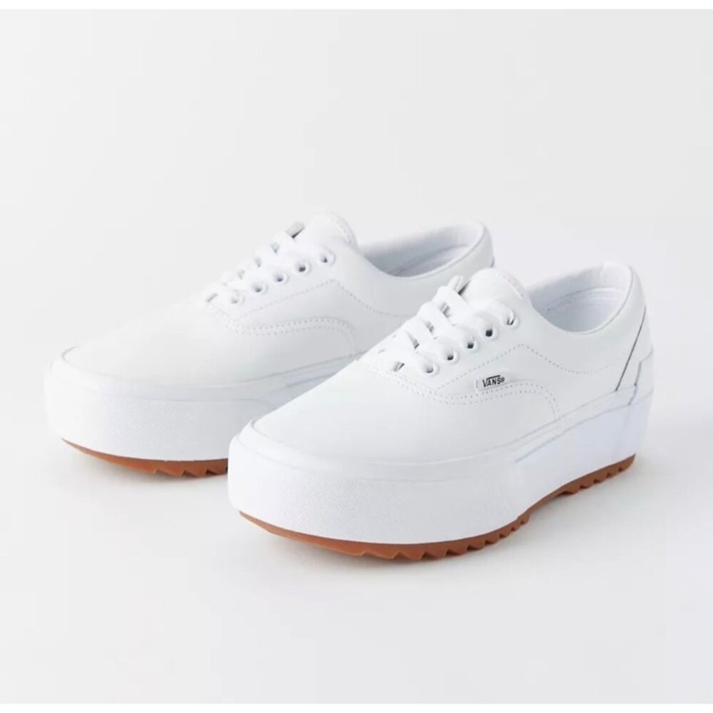 VANS ERA STACKED LEATHER TRUE WHITE PLATFORMS Womens 8.5 Mens 10